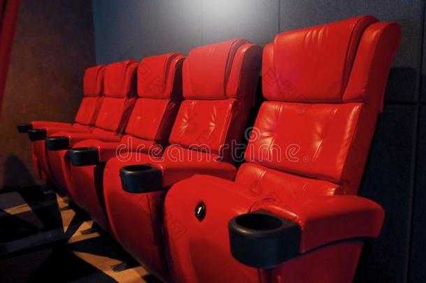 红色的颜色皮电影剧场电影院席位椅子.