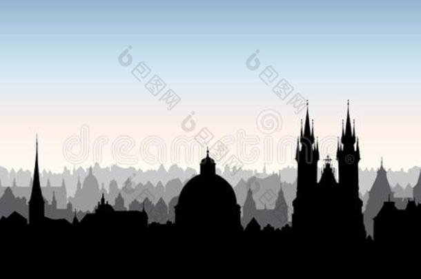 布拉格城市,切日.地平线看法.城市风光照片和总教堂陆地