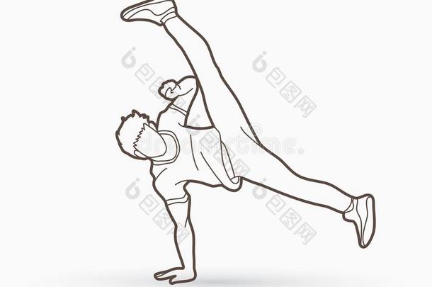 大街跳舞,英语字母表的第2个字母男孩跳舞,臀部跳上跳舞行动图解的vectograp矢量图