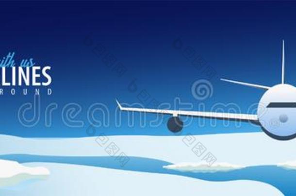 乘客航空公司.云天背景和飞机.矢量