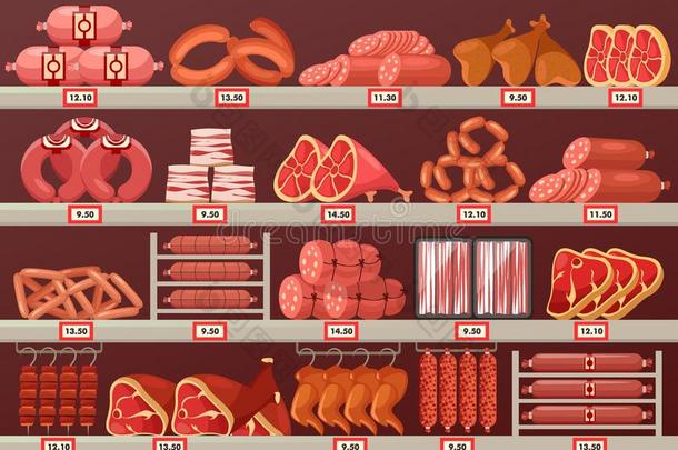 肉产品在屠夫商店或商店货摊