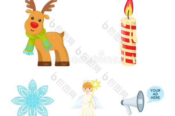 圣诞节蜡烛,鹿,<strong>天使</strong>和雪花<strong>漫画</strong>偶像采用放置
