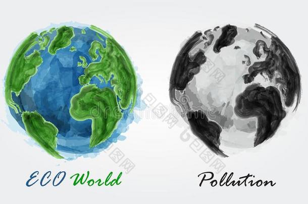 economy经济世界和污染.水彩绘画设计.生态