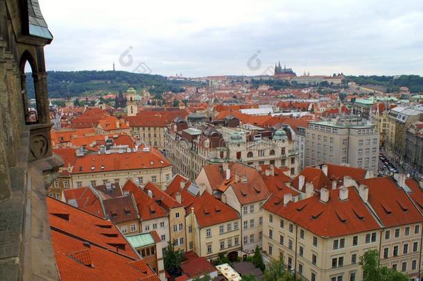 看法从在上面向指已提到的人屋顶关于住宅采用布拉格,捷克人共和国