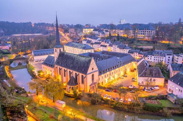 地平线关于老的城镇卢森堡公国城市从顶看法