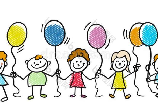 幸福的心不在焉地乱写乱画小孩和气球