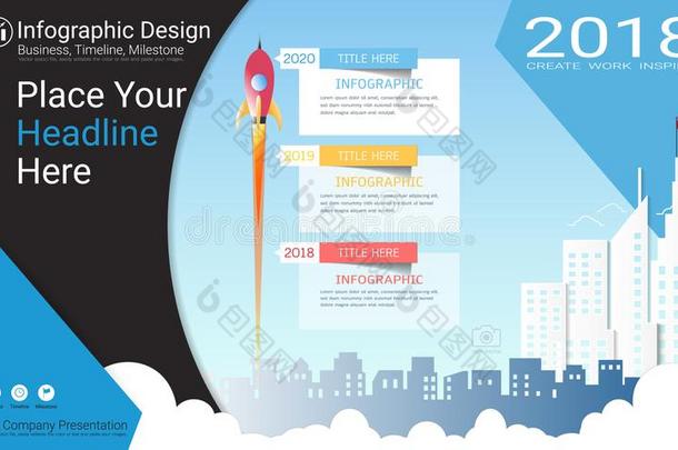 商业信息图表样板,里程碑时间轴或路地图wickets三柱门