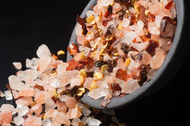 宏指令收集,粉红色的喜玛拉雅的岩石<strong>盐</strong>混合的和香料一