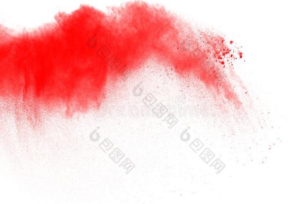红色的颜色粉爆炸向白色的背景.淡紫色的红色的颜色