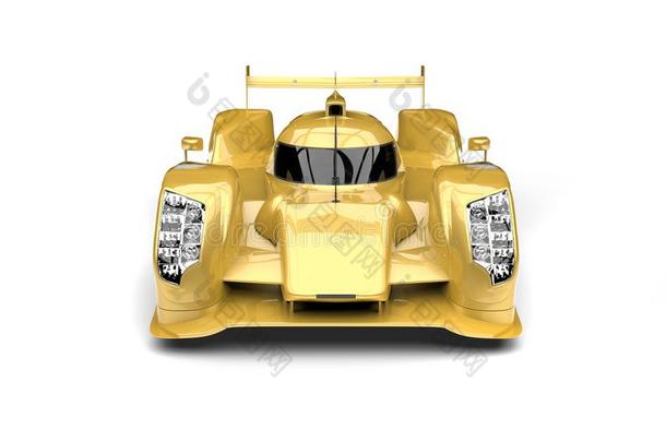 金色的黄色的现代的超级的赛跑汽车-前面看法