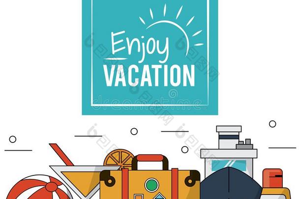 颜色海报关于享有假期和行李和巡游船和