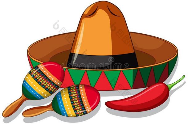 墨西哥人帽子和沙球向白色的背景