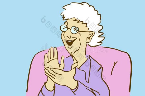 漫画上了年纪的女士<strong>笑声</strong>和鼓掌她手.有趣的奶奶