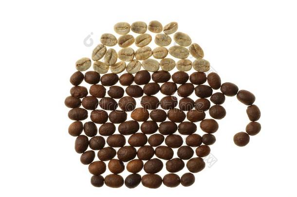 卡普契诺咖啡,咖啡豆杯子和蒸汽使关于咖啡豆豆