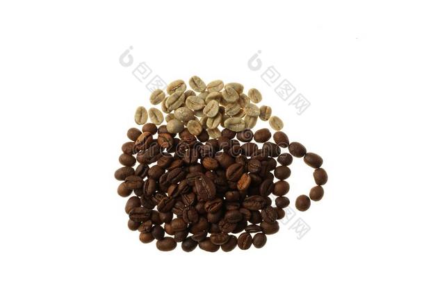 卡普契诺咖啡,咖啡豆杯子和蒸汽使关于咖啡豆豆