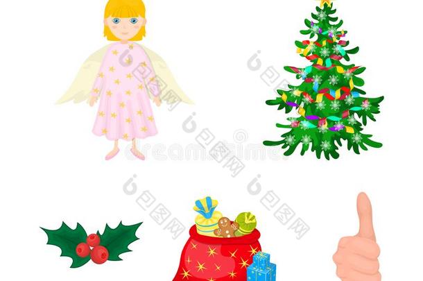 圣诞节树,天使,礼物和冬青漫画偶像采用放置collect收集