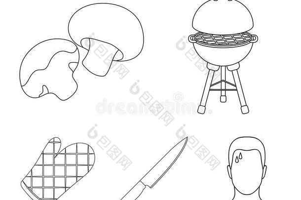 户外<strong>烧烤烧烤</strong>,食用香草,刀,烤架连指手套.barbecue<strong>吃</strong>烤烧肉的野餐放置collect收集