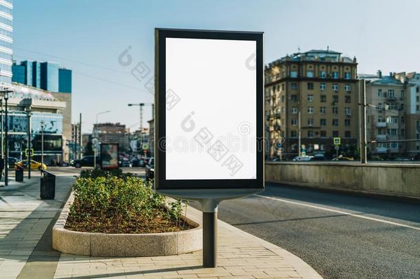 垂直的空白的灼热的广告牌向指已提到的人城市大街.采用指已提到的人背