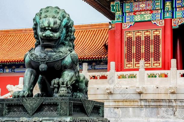 狮子<strong>雕像</strong>在不允许的城市,北京,中国