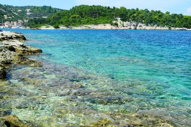 希腊人多岩石的海岸线,爱奥尼亚的海,帕克斯,希腊
