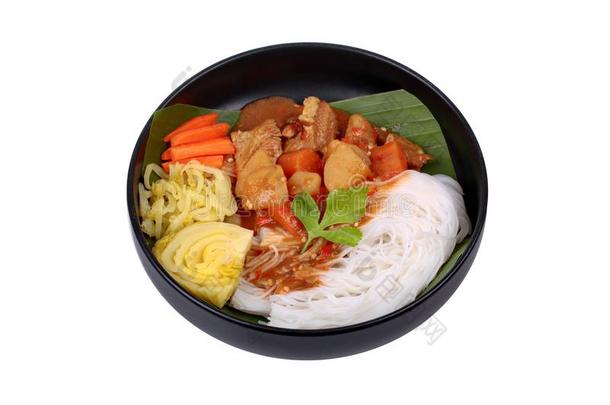 ThaiAirwaysInternational泰航国际稻面条和<strong>牛</strong>肉采用日本人咖喱食品.
