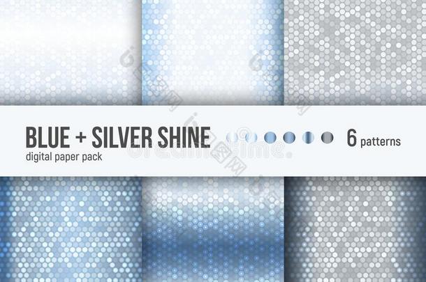 数字的纸一群,6抽象的蓝色和白色的发光的银手法灵巧