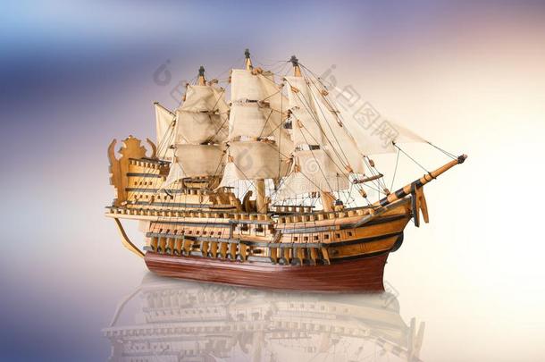 老的模型关于大型帆船采用抽象的背景