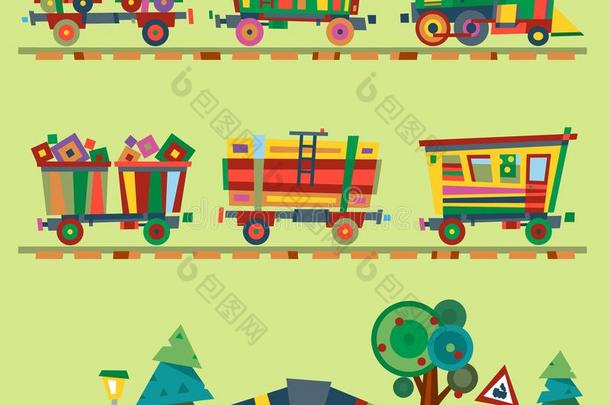 小孩矢量火车铁路婴儿漫画玩具或铁路游戏机车
