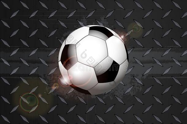 足球足球蹩脚货向黑的金属的盘子