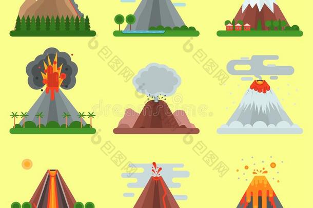 火山矢量岩浆自然吹风在上面和烟山伊索拉