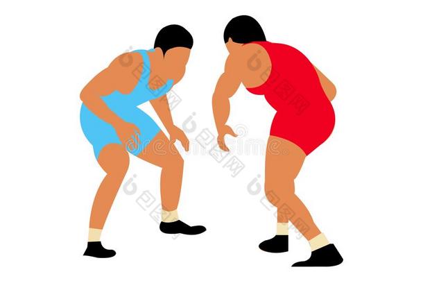 两个格雷科风古罗马的摔跤选手准备向战斗