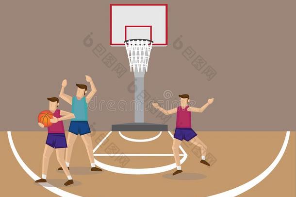 保护的和舞台场面设计采用篮球游戏法院矢量illustrati