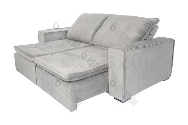 现代的灰色的绒面革天鹅绒长沙发椅沙发隔离的