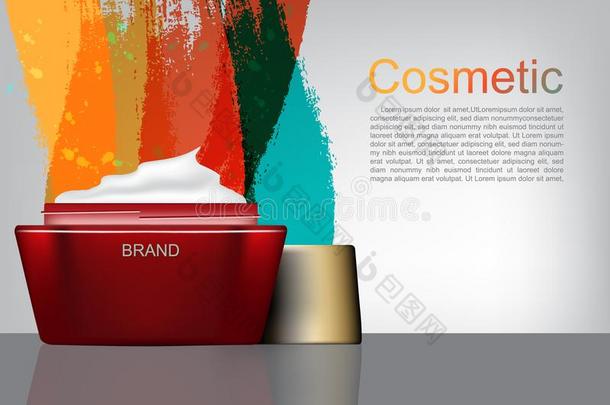 化妆品area海报样板,断开的红色的化妆品乳霜和acrylonitrile-butiene-styrene丙烯腈-丁二烯-苯乙烯