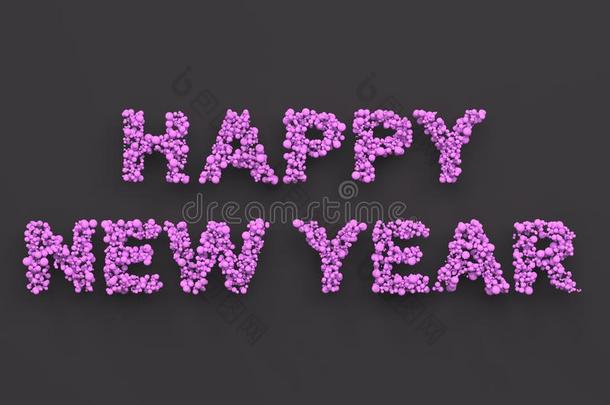 幸福的新的年字从紫罗兰杂乱向黑的背景