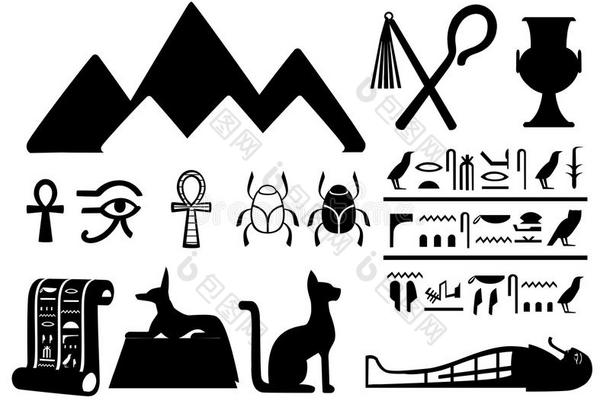 黑的轮廓古代的埃及的象征和装饰埃及