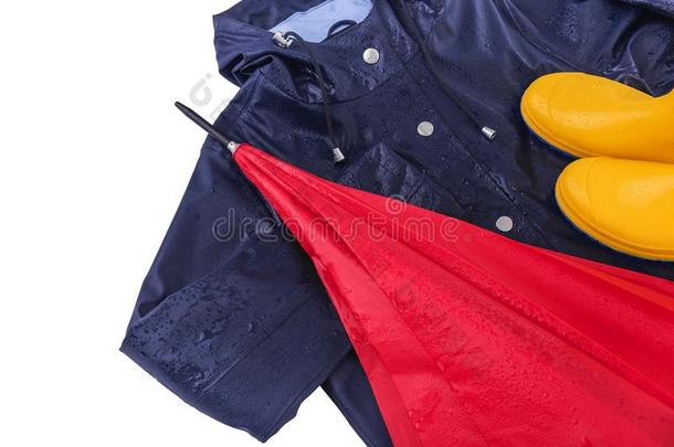 橡胶擦靴人和雨衣和雨伞采用ra采用落下.