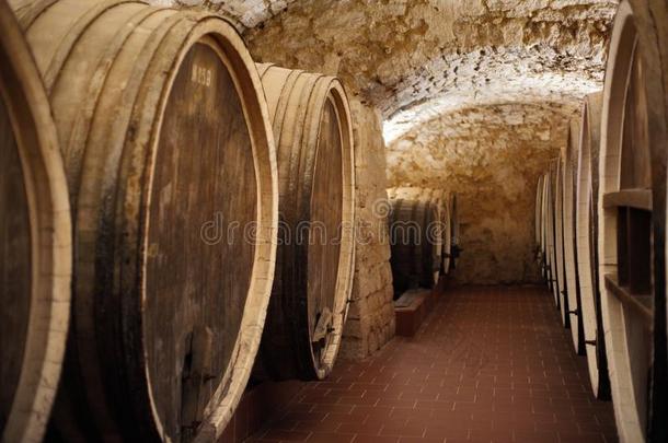 老的<strong>地下室</strong>关于指已提到的人葡萄酒酿造厂和桶关于葡萄酒.