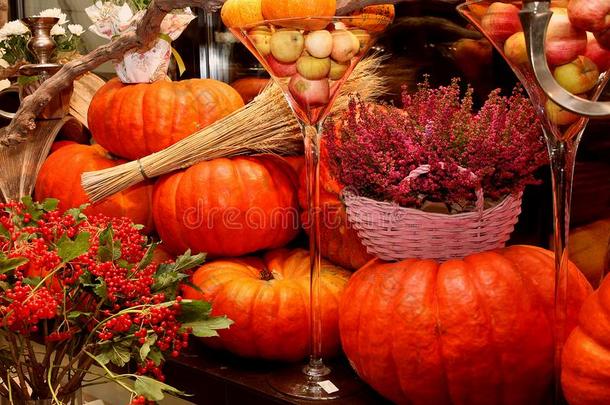 富有色彩的秋装饰和南瓜