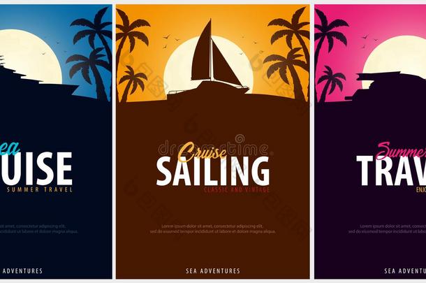 放置关于快艇俱乐部和帆船运动<strong>运动海报</strong>.海旅行.矢量我