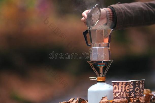 间歇喷泉铝咖啡豆制造者向旅行者气体圆筒
