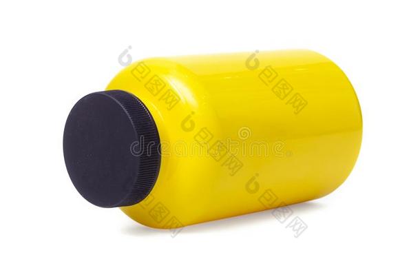 空白的黄色的瓶子.有关运动的营养.