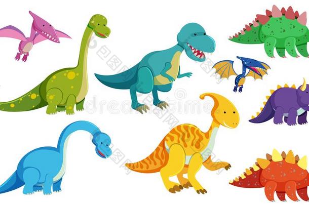 不同的类型关于恐龙向白色的背景