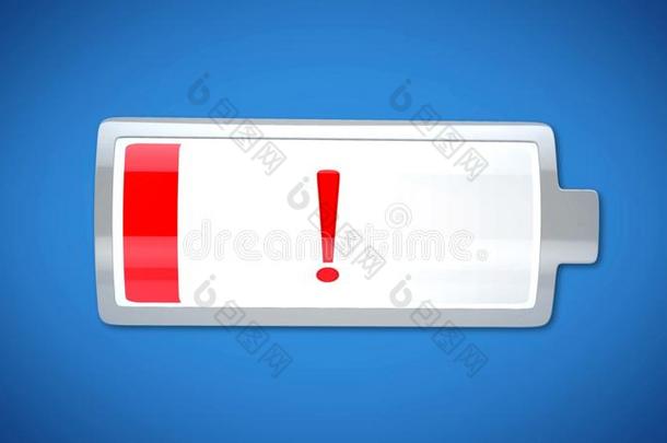 电池充分地放电的,指示器警告和红色的,耗尽的,英语字母表的第15个字母