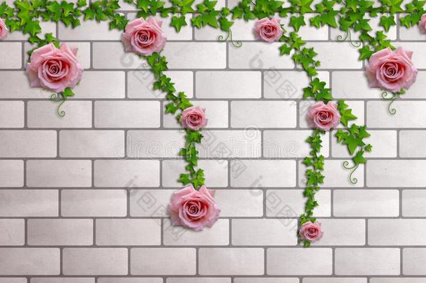 玫瑰向一砖w一ll.照片w一llp一per为内部.3英语字母表中的第四个字母渲染
