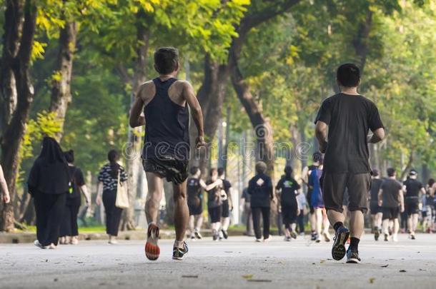 看法关于背关于人跑和走在步行者花园公园