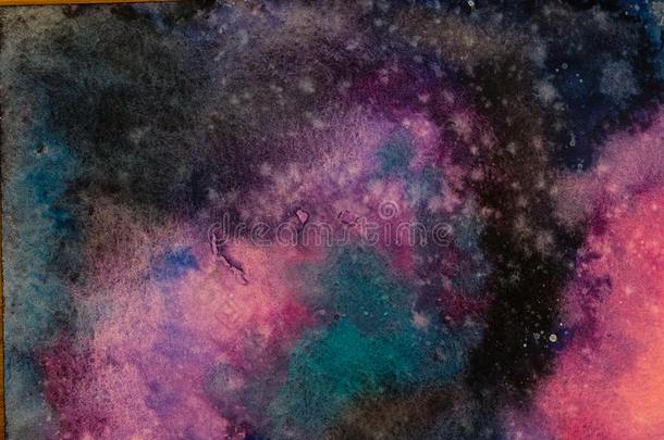 水彩绘画空间背景,抽象的星系水彩