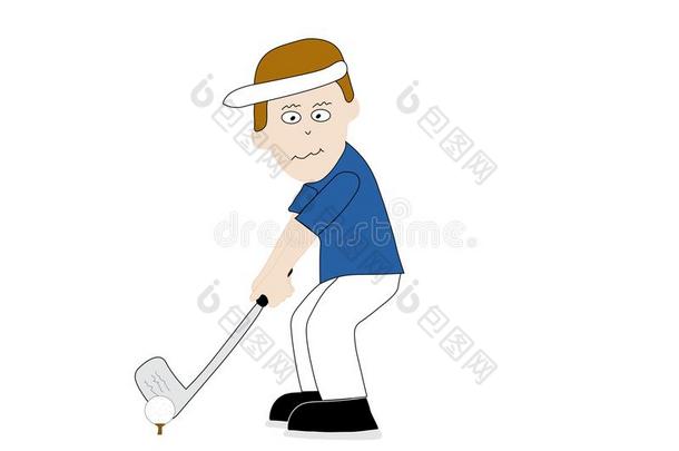 有插画的报章杂志漫画男人操纵高尔夫球球从落下球座