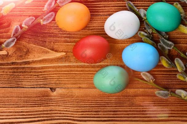 描画的复活节富有色彩的卵和<strong>柳树</strong>,<strong>柳树</strong>