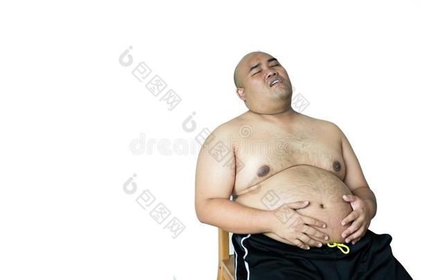 肥的男人,超重的男人和大的肚子向白色的背景采用SaoTomePrincipe圣多美和普林西比